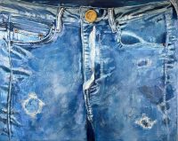 Painting of a pair of old breadbare jeans called Ol'Faithfuls 600x750mm MC6827