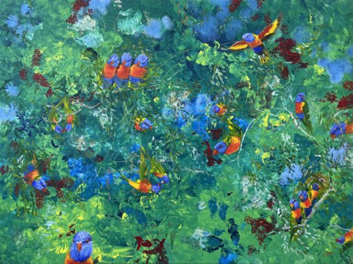 Painting of 19 lorikeets Birds of a Feather by Banx 1200x900mm MC6834